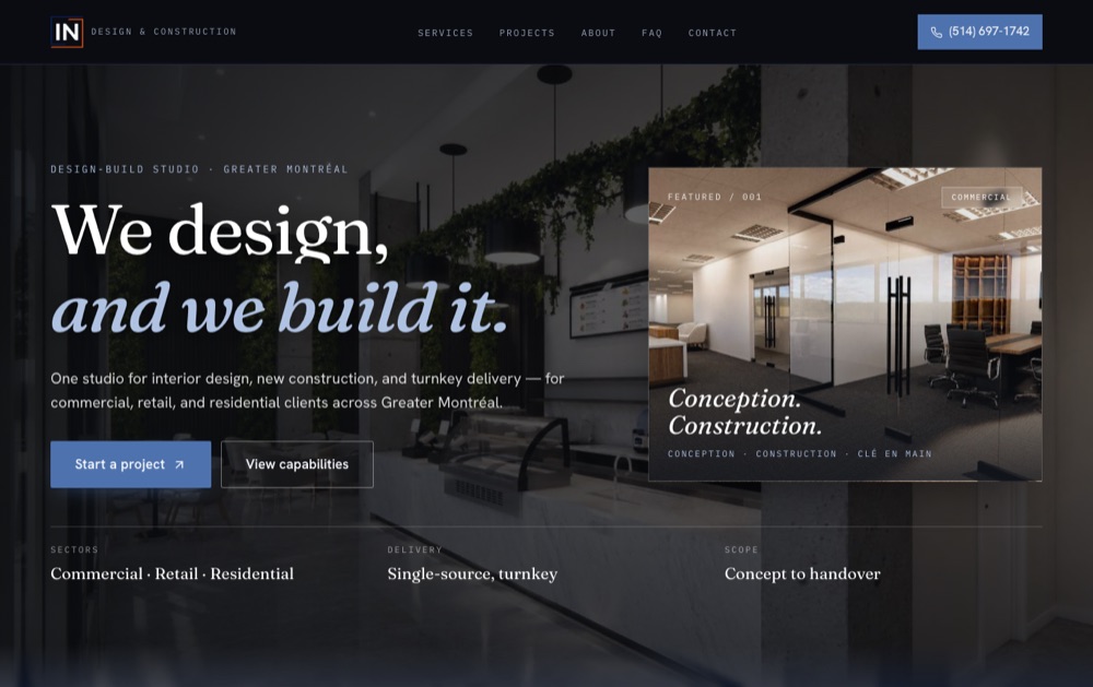 IN Design & Construction website built by Webscales