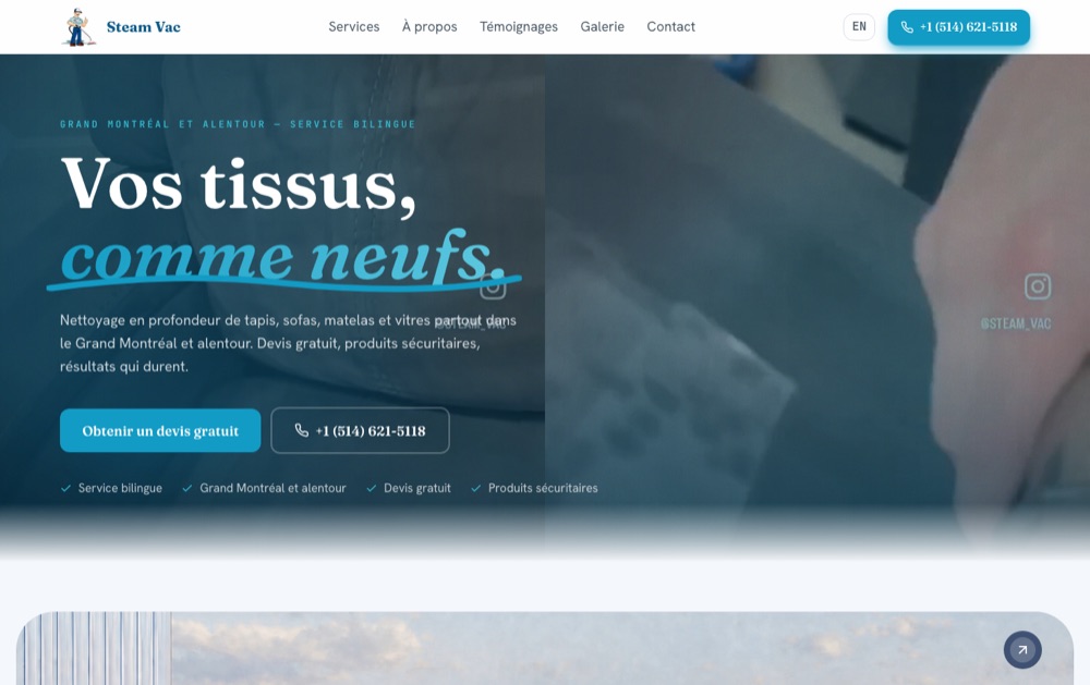 Steam Vac website built by Webscales