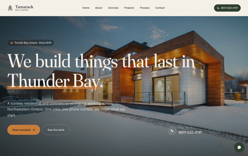Tamarack Builders website built by Webscales