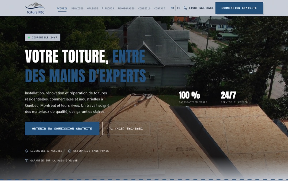 Toiture PBC website built by Webscales